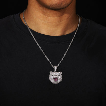 Iced Out Roaring Bear Pendant Necklace for Men and Women, Micro Pave Cubic Zirconia Hip Hop Statement Chain