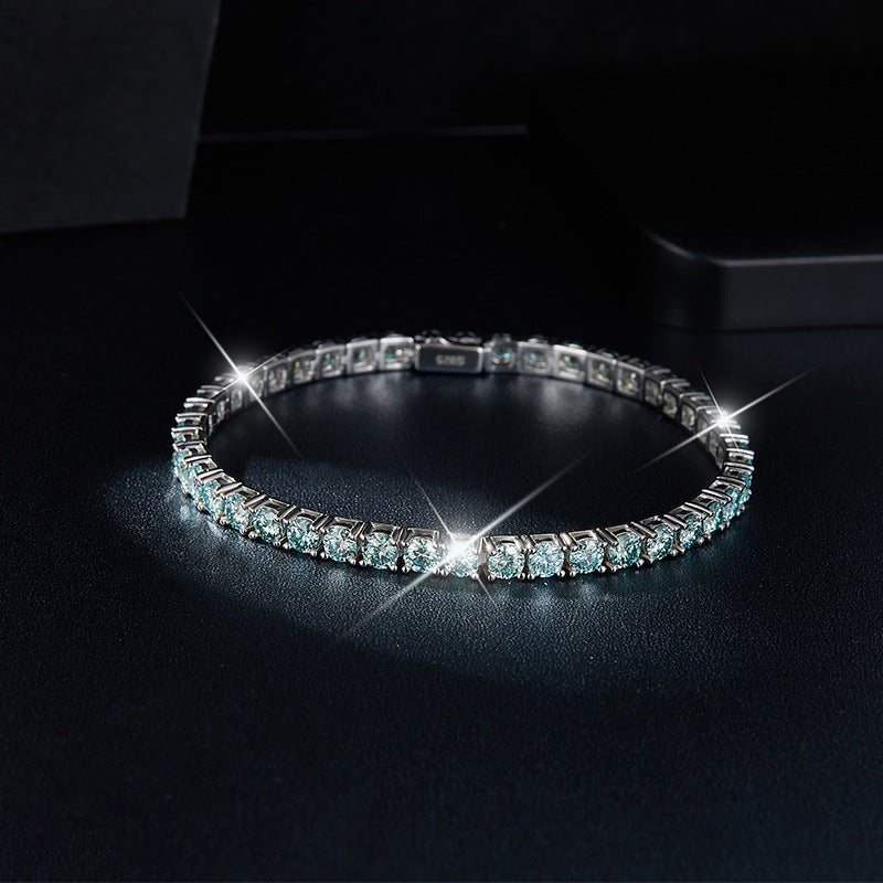 925 Silver Moissanite Tennis Bracelet, Blue Green Full Circle Bracelet for Everyday Wear and Gifts product image