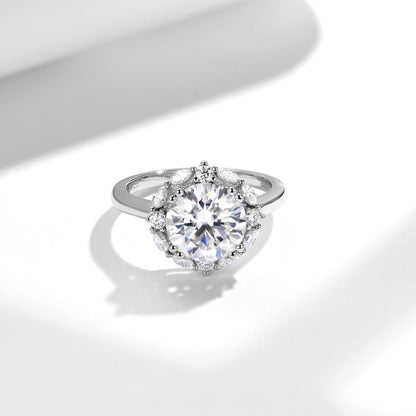3 Carat Round Moissanite Halo Engagement Ring for Women, S925 Silver-Plated Ring