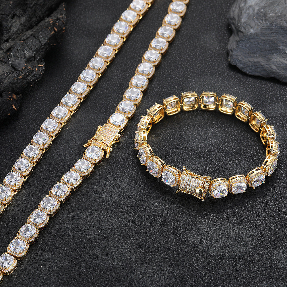 10MM Square Zirconia Tennis Bracelet, Iced Out Hip Hop Chain Bracelet, Unisex Geometric Wrist Jewelry