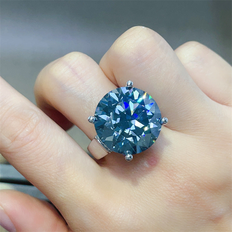 Blue Black Moissanite Pendant Necklace or Ring, Oversized Round Stone Jewelry product image