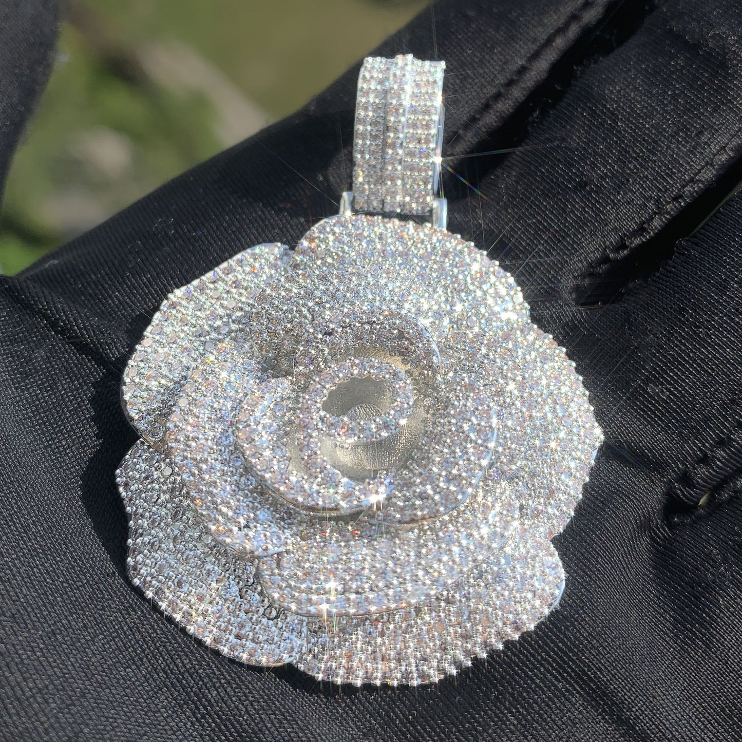 Iced Out Rose Pendant Necklace