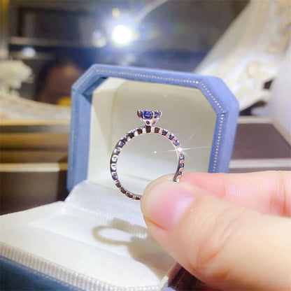 Blue Moissanite Ring for Women, U-Shaped Band Solitaire Engagement Ring