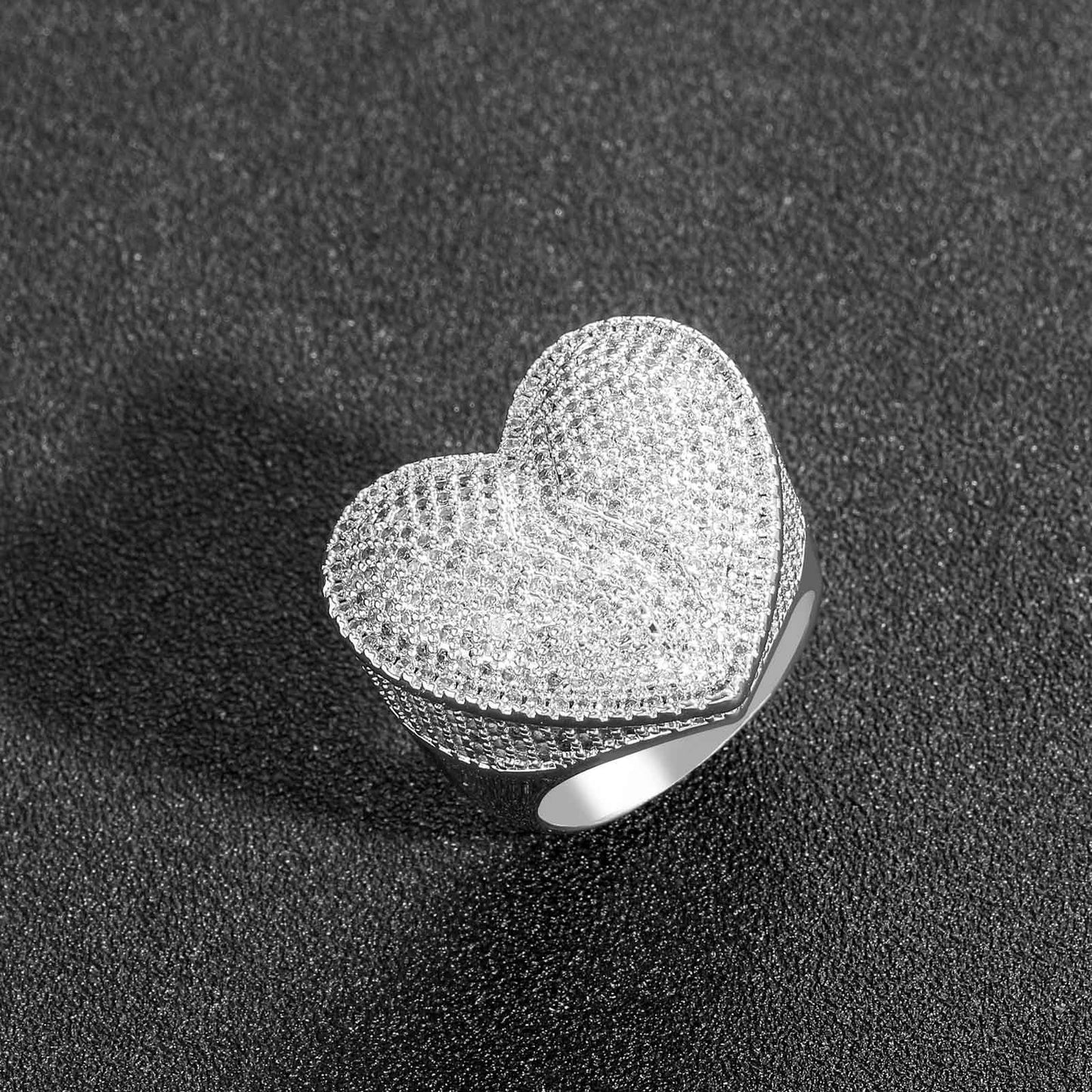 Hip Hop Heart Cubic Zirconia Ring for Men