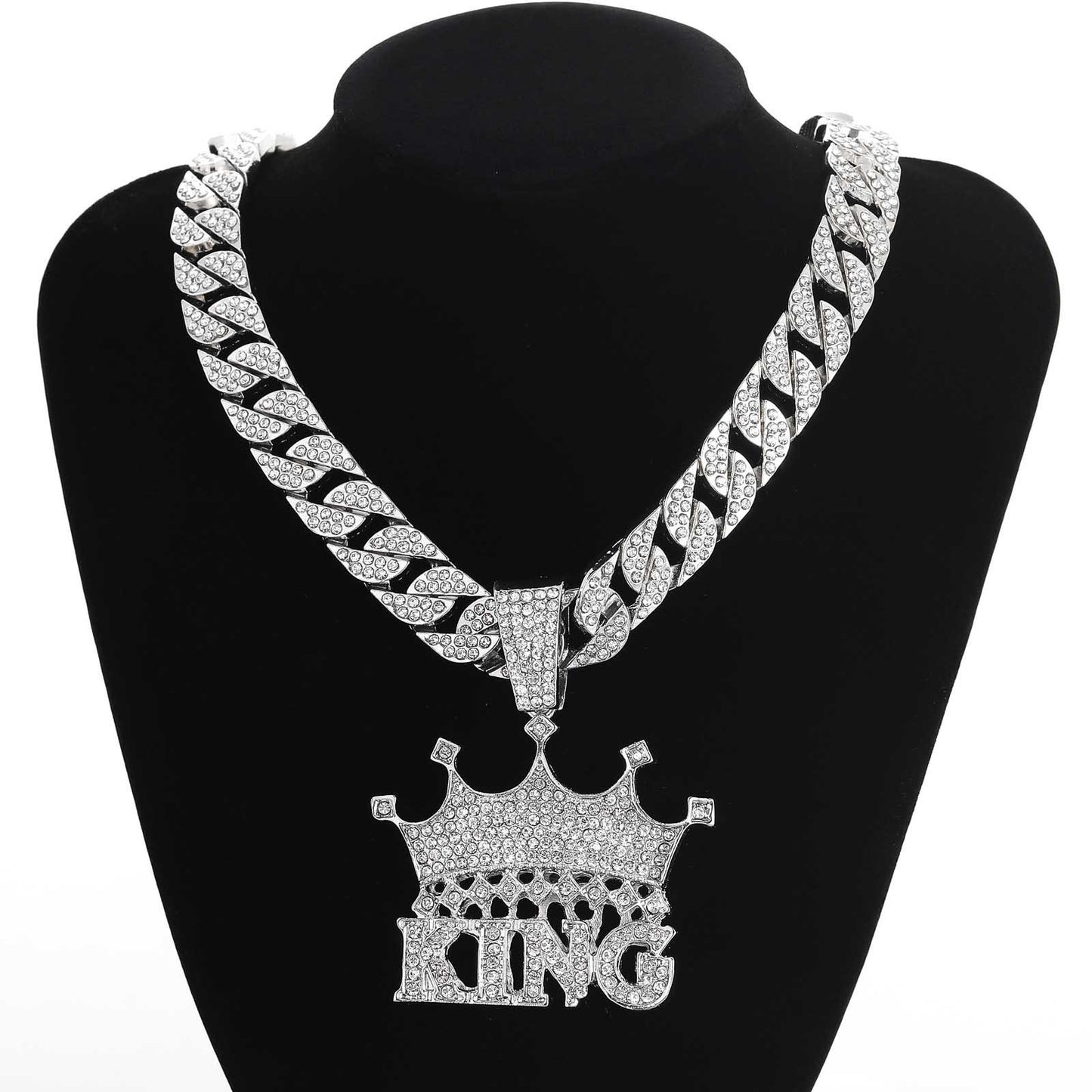 Hip Hop Crown Letter Cuban Link Alloy Pendant Necklace for Men and Women