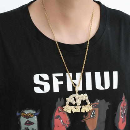 Hip Hop Letter Dollar Cubic Zirconia Pendant Necklace for Men and Women