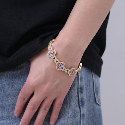 Multicolor Clover Crystal Bracelet for Women, Pave Floral Link Bracelet