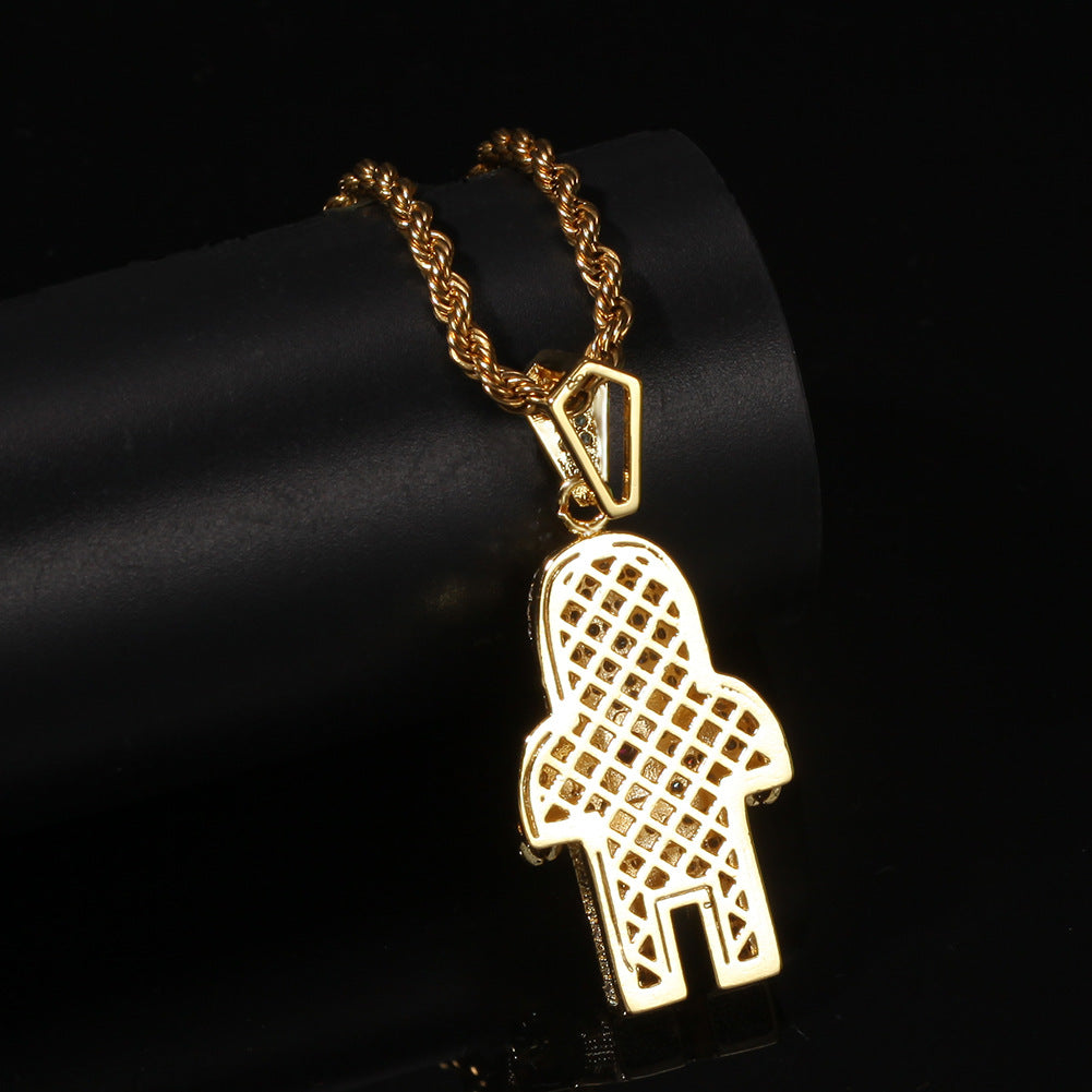 Iced Astronaut Pendant Necklace for Women & Men with Cubic Zirconia Hip Hop Chain in Gold, Silver & Two-Tone