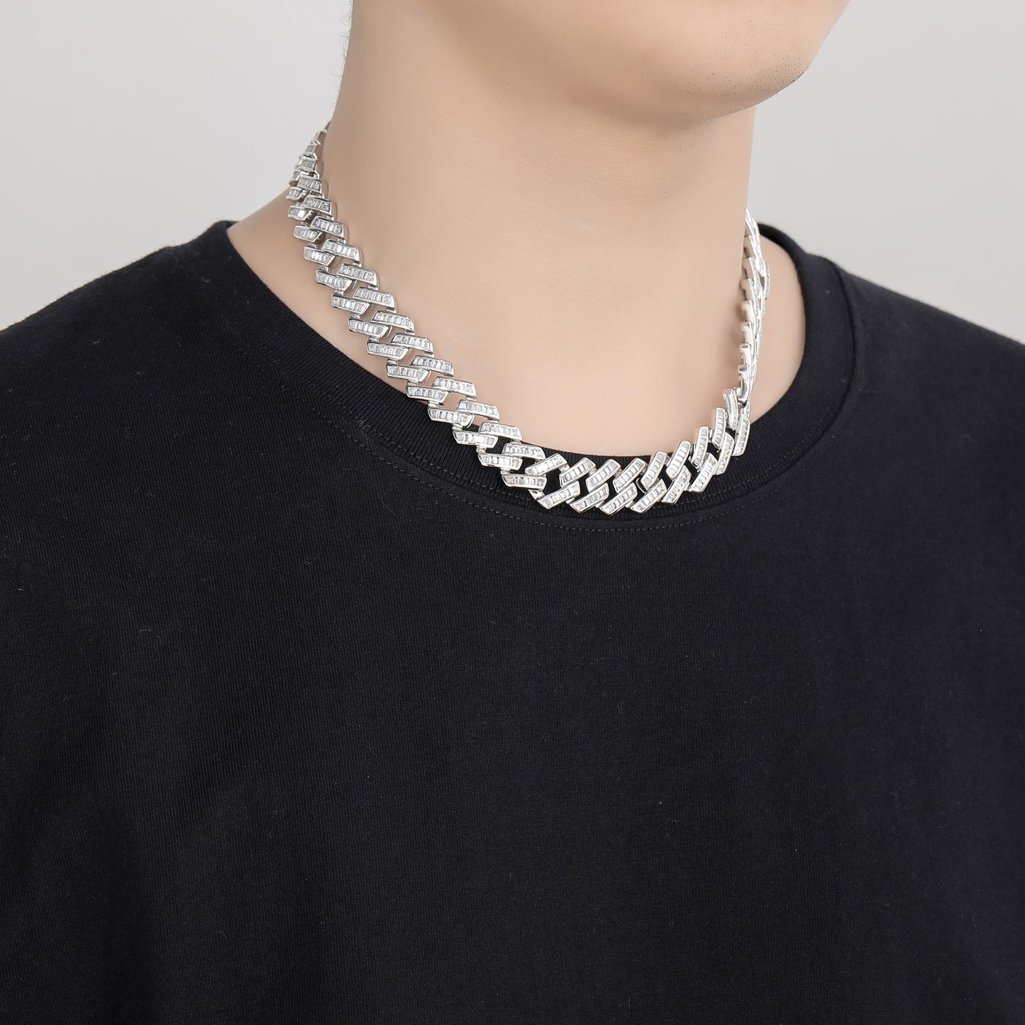 Hip Hop Light Luxury Square Diamond Shape Cuban Link Cubic Zirconia Necklace for Men