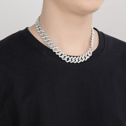 Hip Hop Light Luxury Square Diamond Shape Cuban Link Cubic Zirconia Necklace for Men