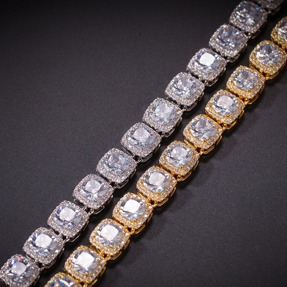 Iced Out Cubic Zirconia Chain Necklace Bracelet Set for Women & Men, Silver Plated or Gold Plated Statement Hip Hop Jewelry