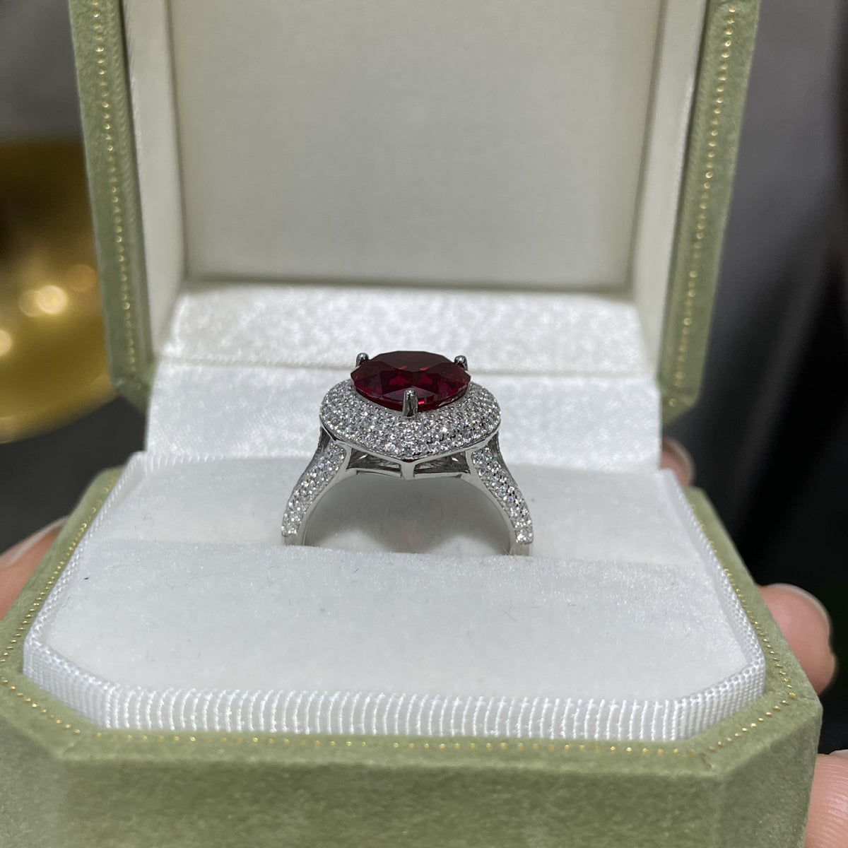 Heart-Shaped Red Gemstone Halo Ring, S925 Silver Promise Ring for Women product image