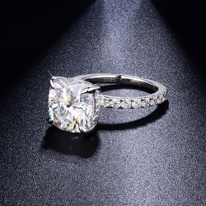 5 Carat Cushion Cut Moissanite Ring for Women, S925 Sterling Silver Pave Engagement Ring