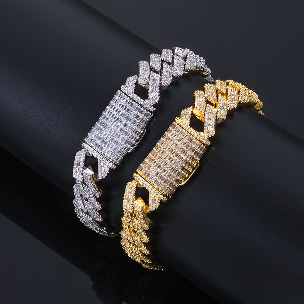 14 mm Diamond-Shaped Iced Cuban Hip Hop Bracelet with Cubic Zirconia on a Copper Base - CHA352 product image