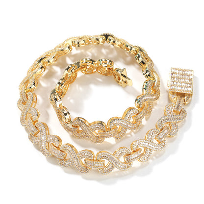 Iced Out Cuban Link Chain Necklace Bracelet Set for Men, Gold Plated or Silver Plated Hip Hop Pendant Chain