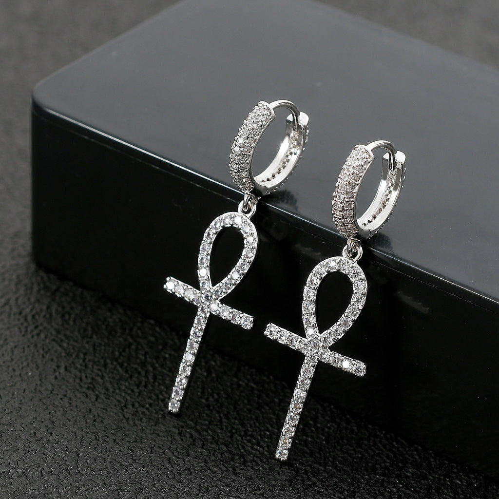 Vintage Cross Copper Earrings for Men
