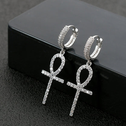 Vintage Cross Copper Earrings for Men