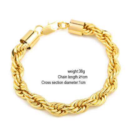 Unisex Twisted Chain Bracelet in Gold or Silver Tone, 1cm Statement Link Bracelet