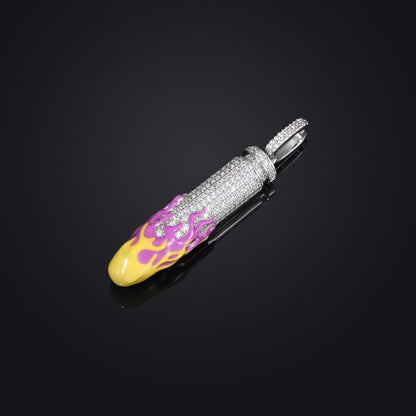 Hip Hop Bullet Pendant Necklace with Zircon Flame Enamel, Rope Chain Style