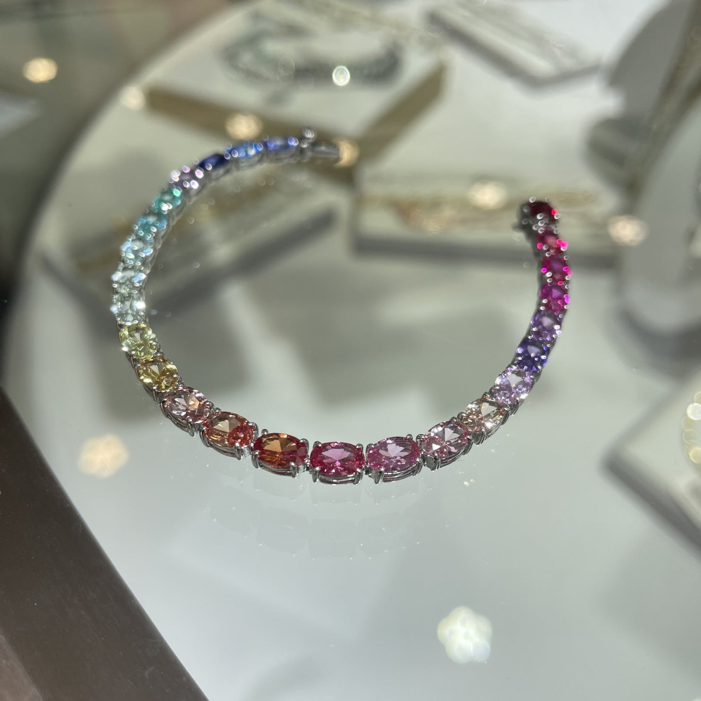 S925 Sterling Silver Rainbow Oval Gemstone Tennis Bracelet product image