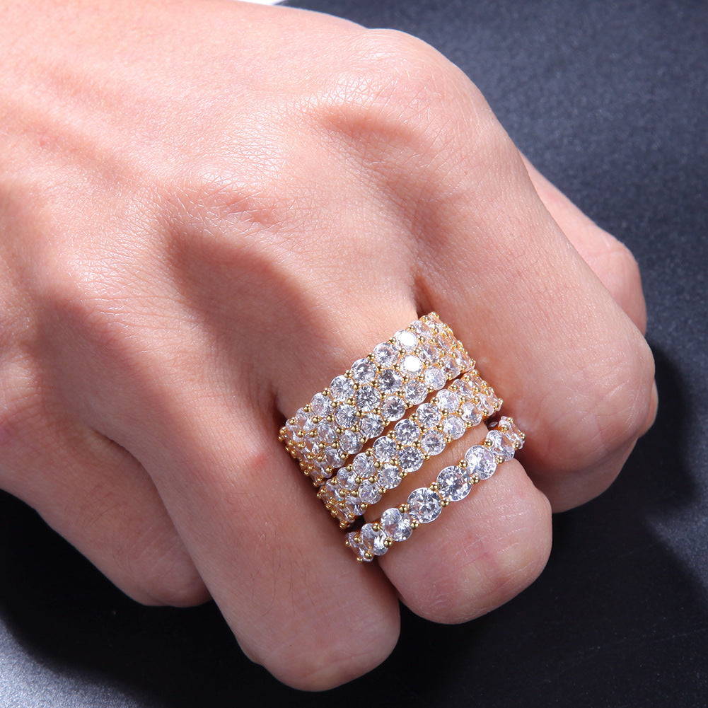 Unisex Round Cut Cubic Zirconia Eternity Ring - Gold Plated or Silver Plated Slim Statement Band