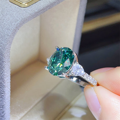 5 Carat Green Oval Moissanite Ring for Women, Micro Pave Halo-Style Engagement Ring