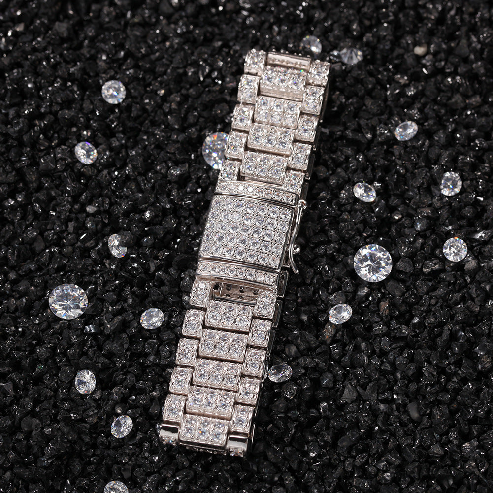 Unisex Iced Out Cubic Zirconia Link Bracelet in Gold Tone or Silver Tone – Hip Hop Statement Chain Bracelet product image