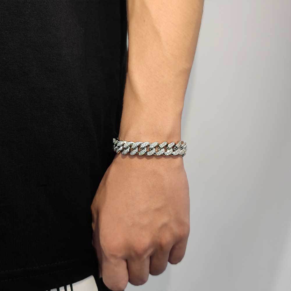 12 mm Iced Cuban Hip Hop Bracelet with Cubic Zirconia on a Copper Base - CHA130 product image