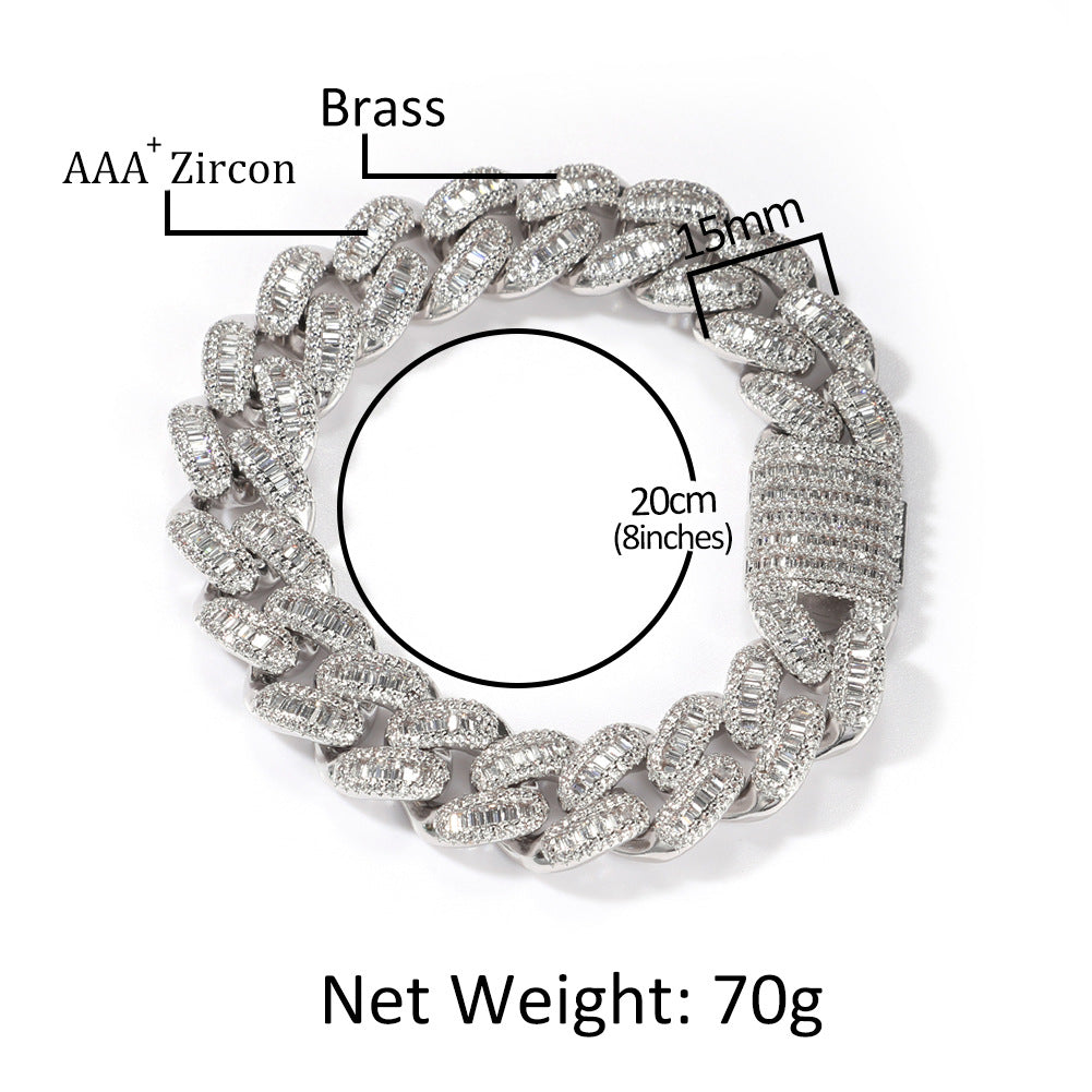 Iced Out Cuban Link Bracelet with Cubic Zirconia – Unisex Statement Chain Bracelet in Gold or Silver, 7 Inch & 8 Inch