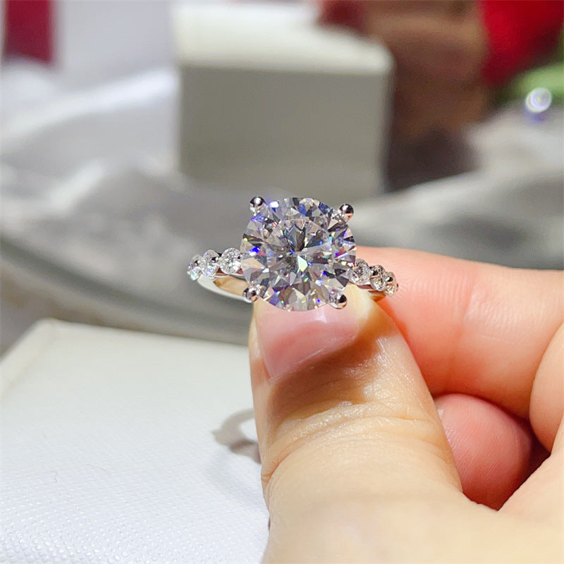 Moissanite Ring for Women, 3 Carat & 5 Carat Round Solitaire Halo Style Engagement Ring product image