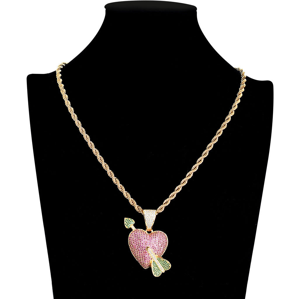 Hip Hop Heart Copper Pendant Necklace for Men and Women