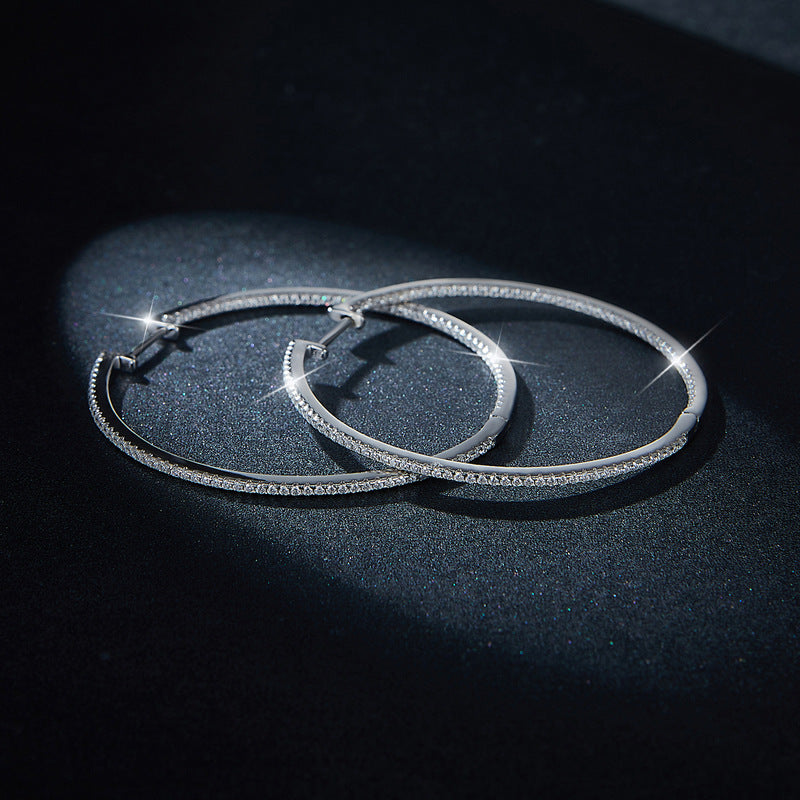 Large 50mm Pavé Hoop Earrings for Women, Round Crystal Hoops product image