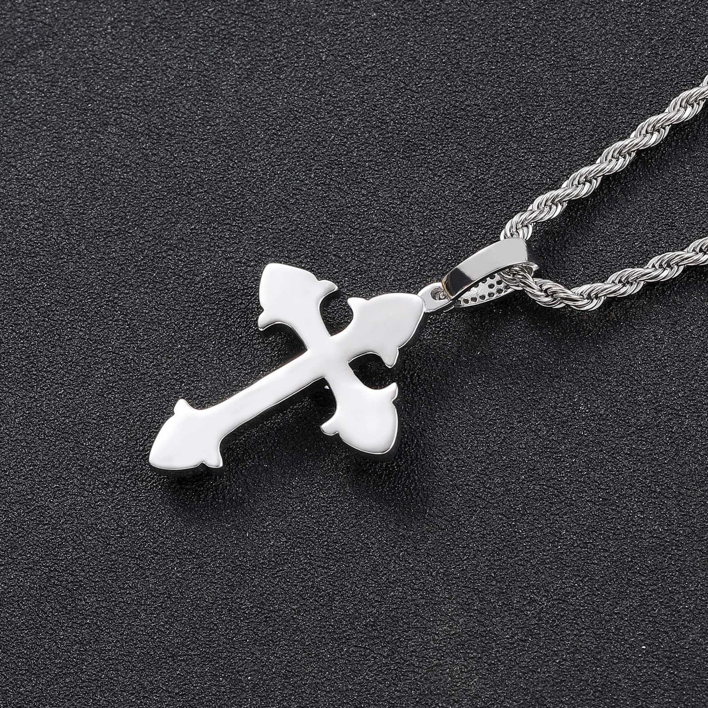 Hip Hop Vintage Cross Floral Copper Pendant Necklace for Men and Women