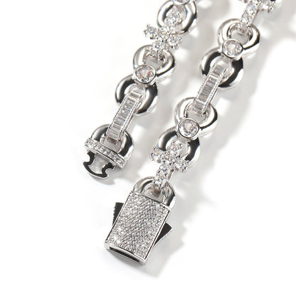 Men’s Iced Cross Chain Necklace & Bracelet Set in Gold or Silver Tone with Cubic Zirconia