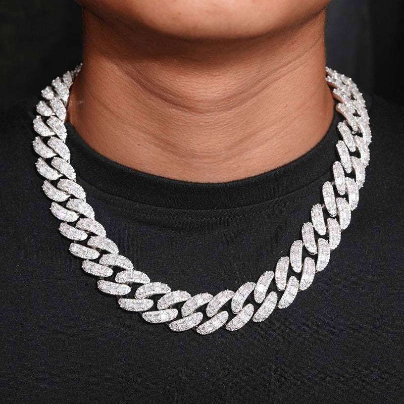 Iced Out Cuban Link Chain Necklace Bracelet - Round Cut Cubic Zirconia Hip Hop Unisex Statement Jewelry product image