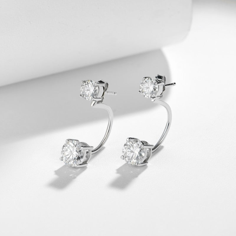 6.5mm Round Moissanite Stud Earrings, Two-Way Wear, 4-Prong S925 Silver Plated 18K Gold for Women product image