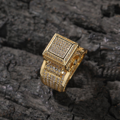 Square Iced Out Couple Ring for Women & Men - Gold or Silver Plated Statement sparkle ring