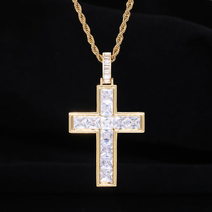 Men's Copper Cross Pendant Necklace, Zirconia Rope Chain, Hip Hop Style