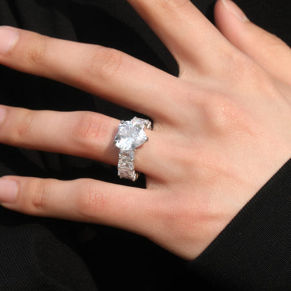 Heart Cut Pink Cubic Zirconia Ring for Women & Men - Elegant Silver Tone Stackable Statement Ring