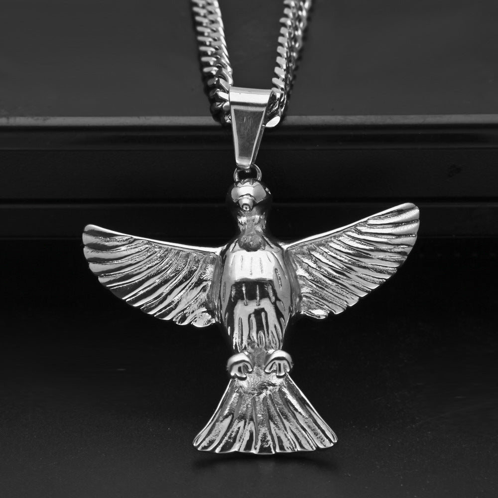Unisex Stainless Steel Bird Pendant Necklace with 5mm Cuban Chain - Gold Plated or Silver Plated Statement Chain