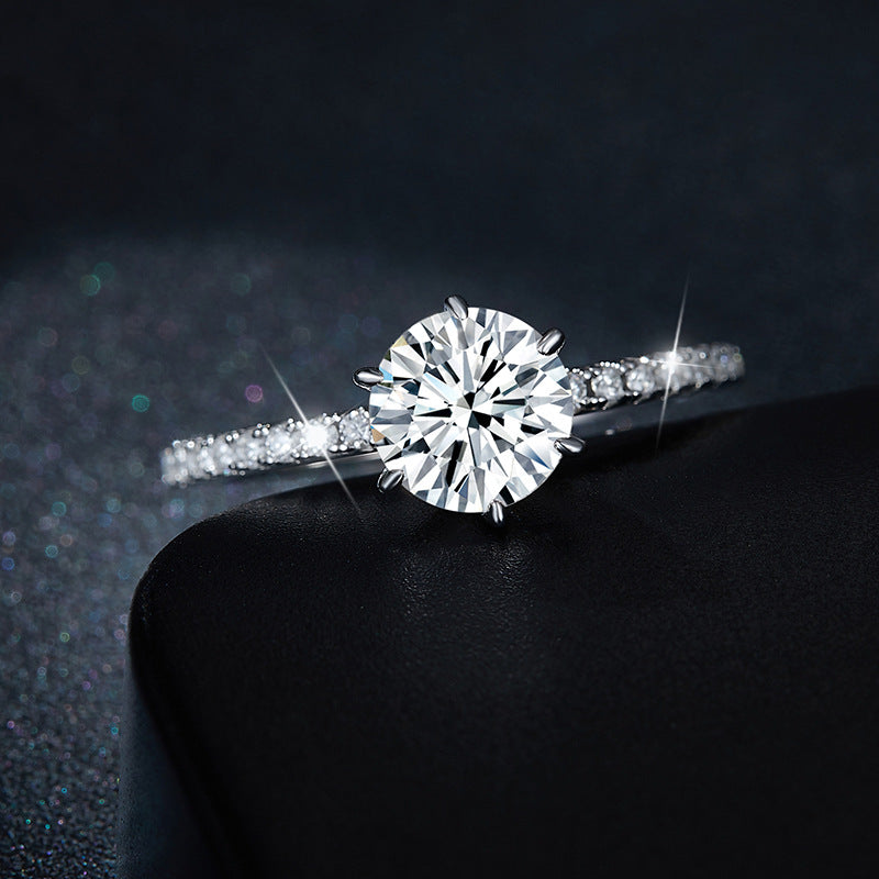 925 Silver Moissanite Ring, 6.5mm Round Six-Prong Solitaire Engagement Ring for Women product image