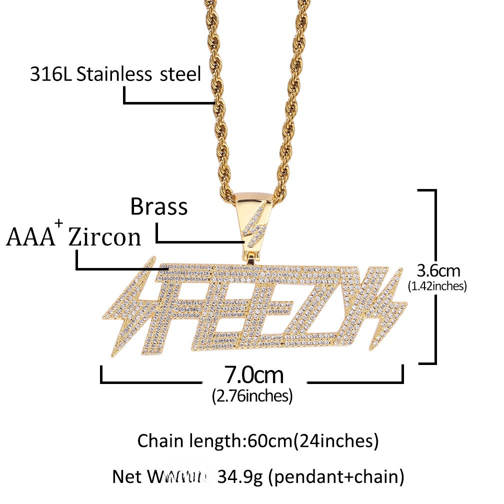 Iced Out English Letter Pendant Necklace for Women & Men - Cubic Zirconia Hip Hop Statement Chain in Gold Plated or Silver Plated