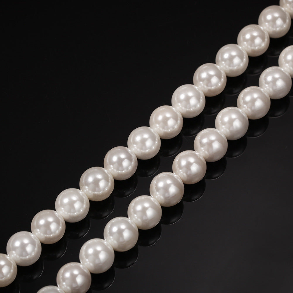 Unisex Pearl Beaded Necklace with Cubic Zirconia Cross Pendant, Hip Hop Statement Chain