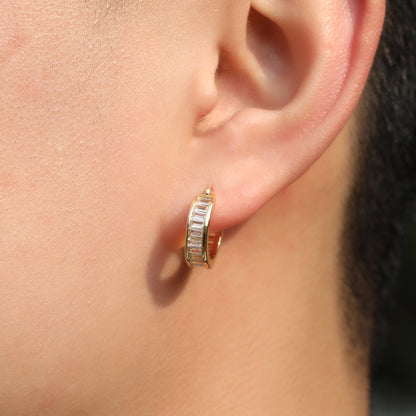 Men’s Gold & Silver Plated Cubic Zirconia Hoop Earrings – Round Line Statement Huggie Earrings