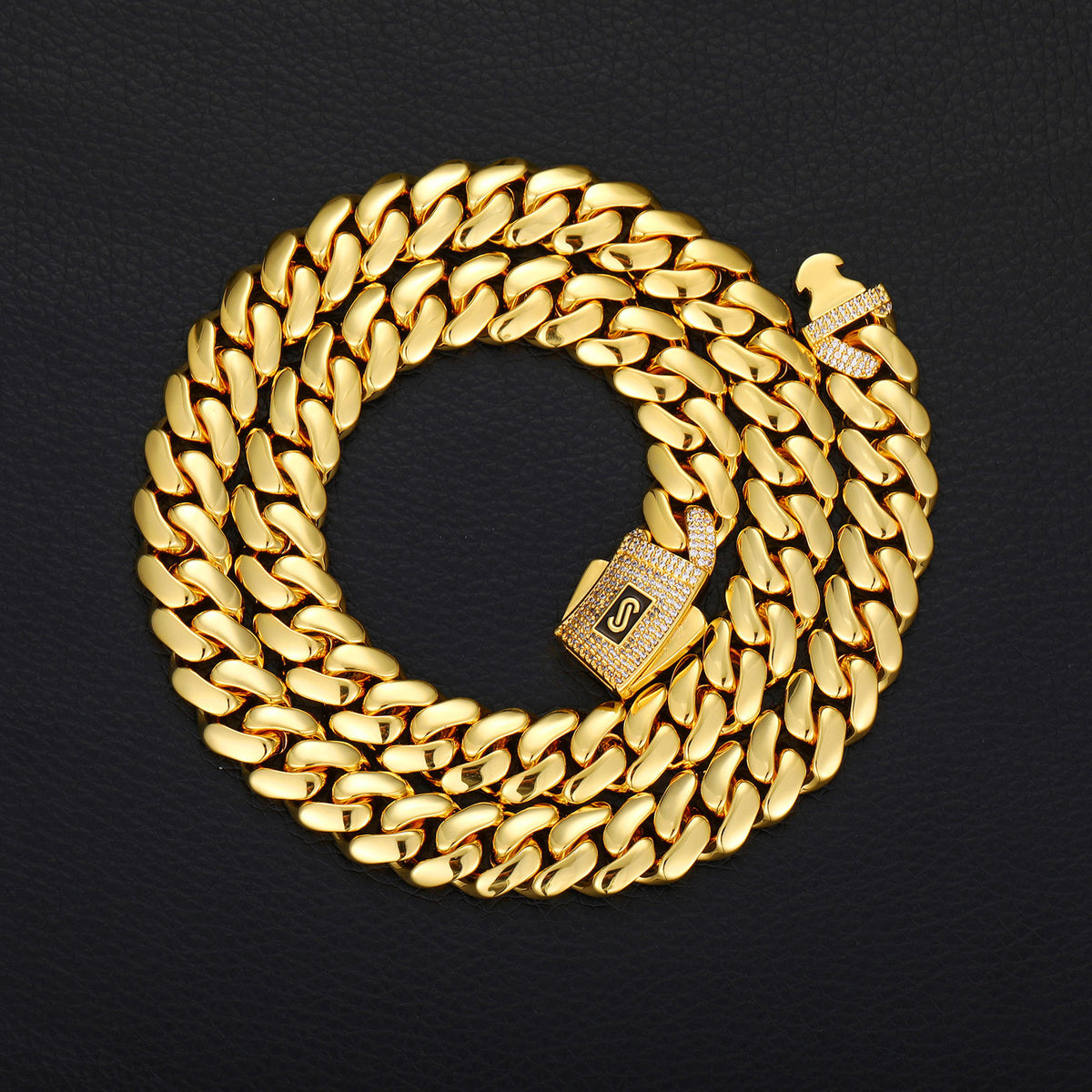 Gold-Tone Cuban Link Chain Necklace & Bracelet Set with Cubic Zirconia Clasp product image