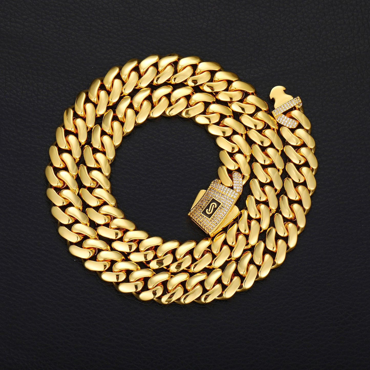 Gold-Tone Cuban Link Chain Necklace & Bracelet Set with Cubic Zirconia Clasp product image