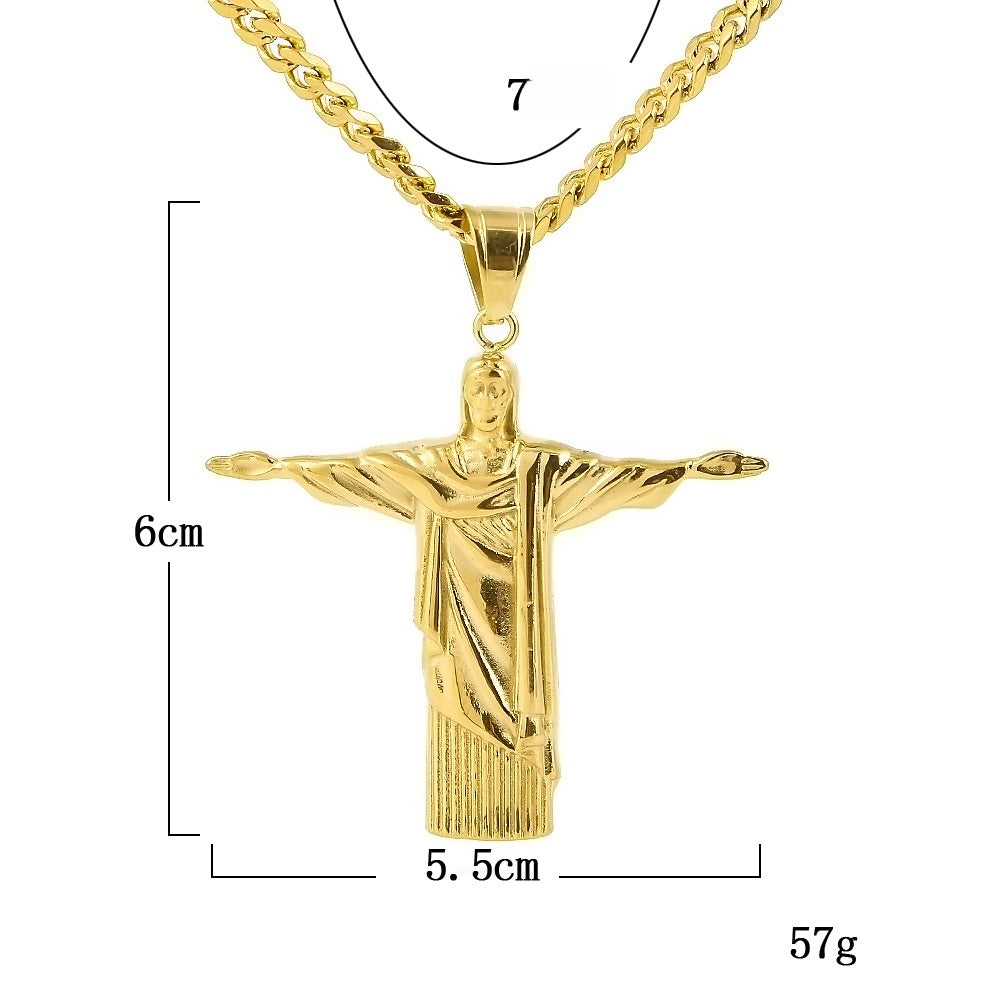 Gold Plated Stainless Steel Statue Pendant Necklace with 5mm Cuban Chain for Men product image