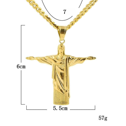 Gold Plated Stainless Steel Statue Pendant Necklace with 5mm Cuban Chain for Men