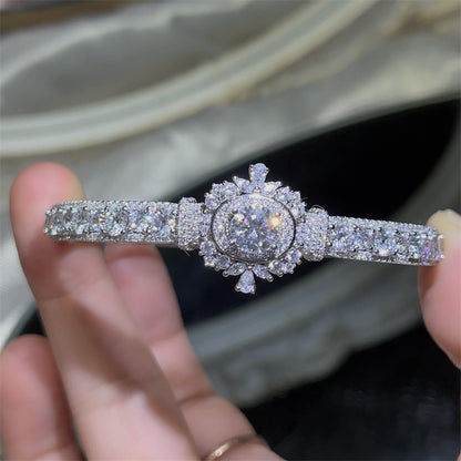 VVS1 Moissanite Tennis Bracelet for Women, Full Pavé Halo Bangle