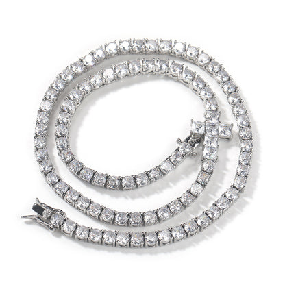 Men’s Silver Plated Cubic Zirconia Cross Chain Necklace Bracelet Set, 4MM Statement Pendant Jewelry